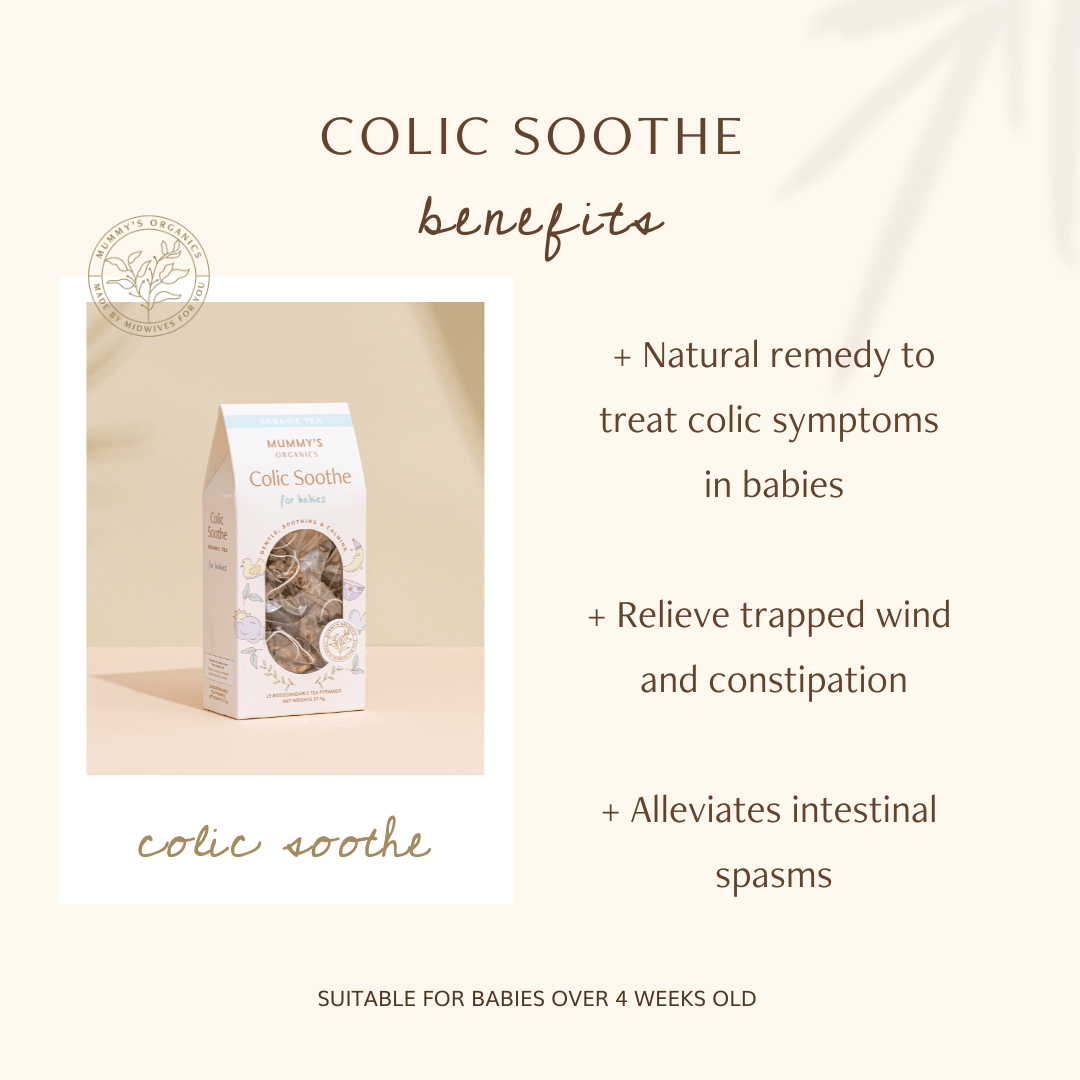 Photo of Mummy&#39;s Organics Colic Soothe Tea benefits infographic