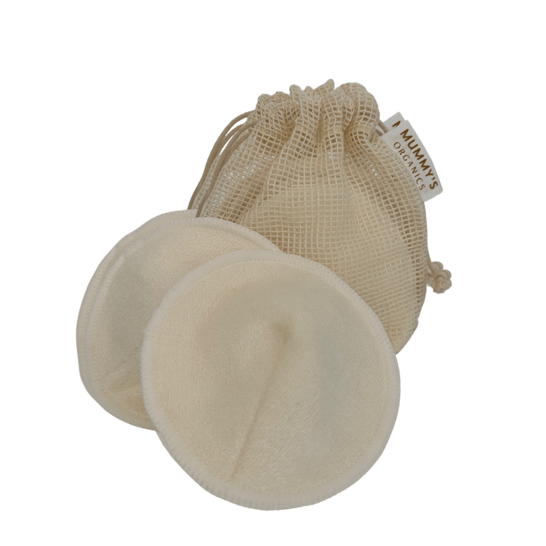 Photo of Mummy&#39;s Organics Reusable Bamboo &amp; Cotton Breast Pads (6-Pack) breast pads and the cotton bag